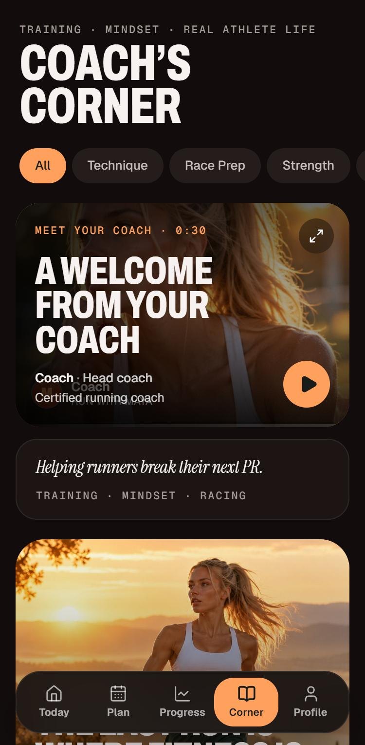 The Coach’s Corner screen with a welcome video